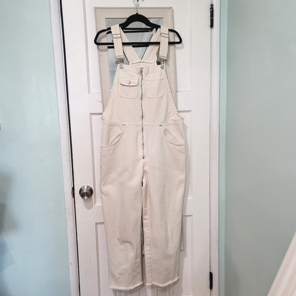 Reformation Benji Overalls Denim Cream Ivory size 10 - Picture 4 of 15